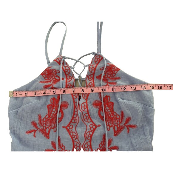 Anthropologie Entro Embroidered Tiered Boho Maxi Dress Women Size M Blue Coral - Picture 6 of 12